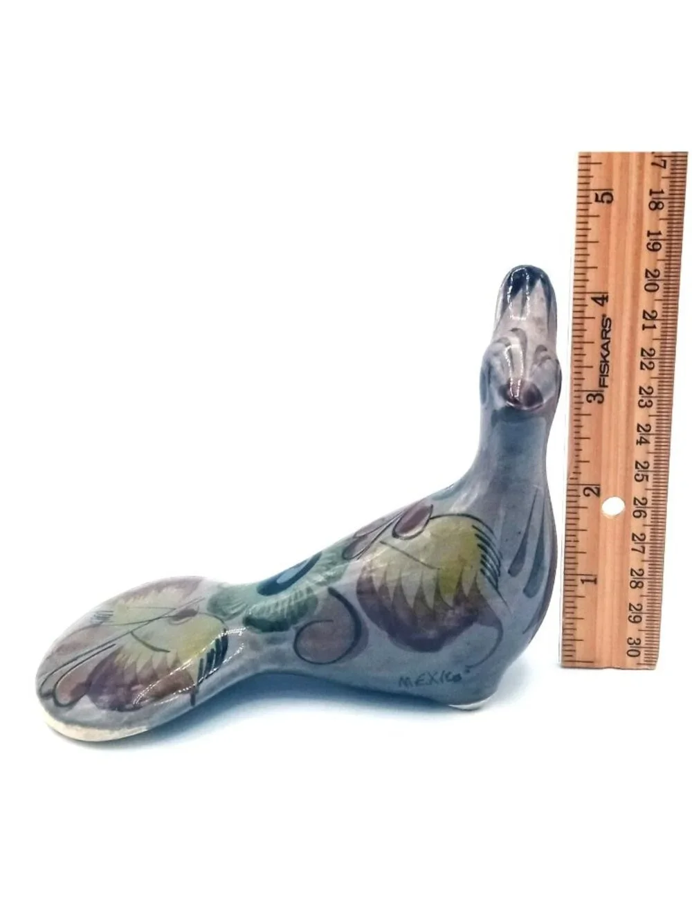 Vintage Mexican Pottery Bird Tonala Style Hand Painted Floral Folk Art Mexico